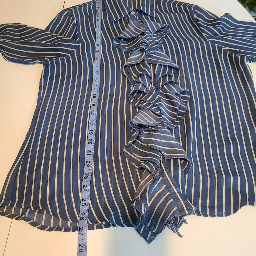 Larsen Gray Strip Ruffled Button Up Blouse - Picture 7 of 7